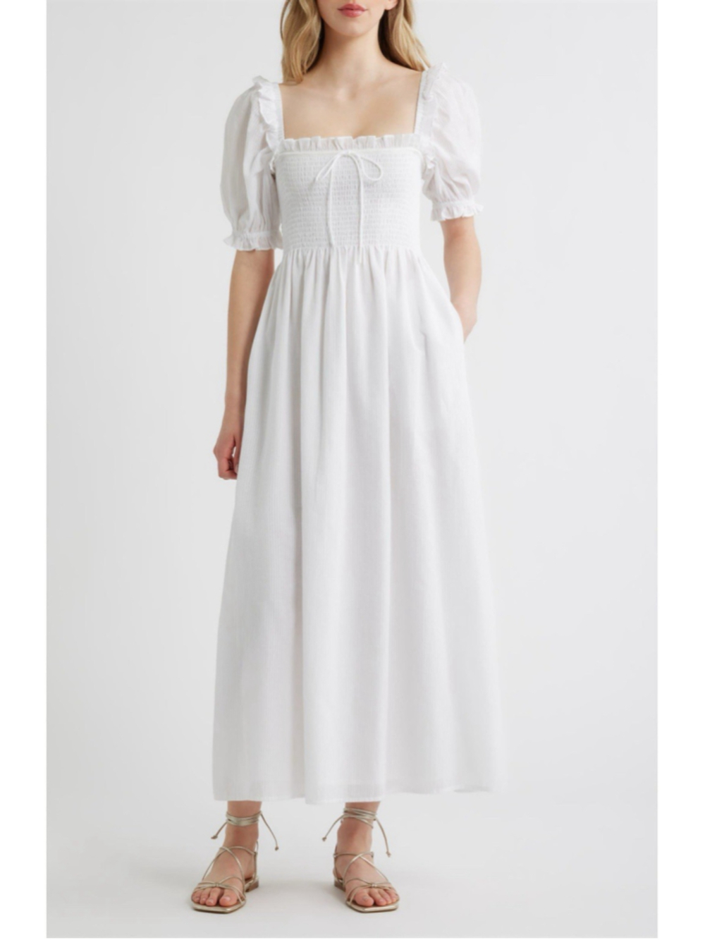 Hill House The Scarlett Nap Fit & Flare Midi Dress Cottage Empire Waist Smocked
